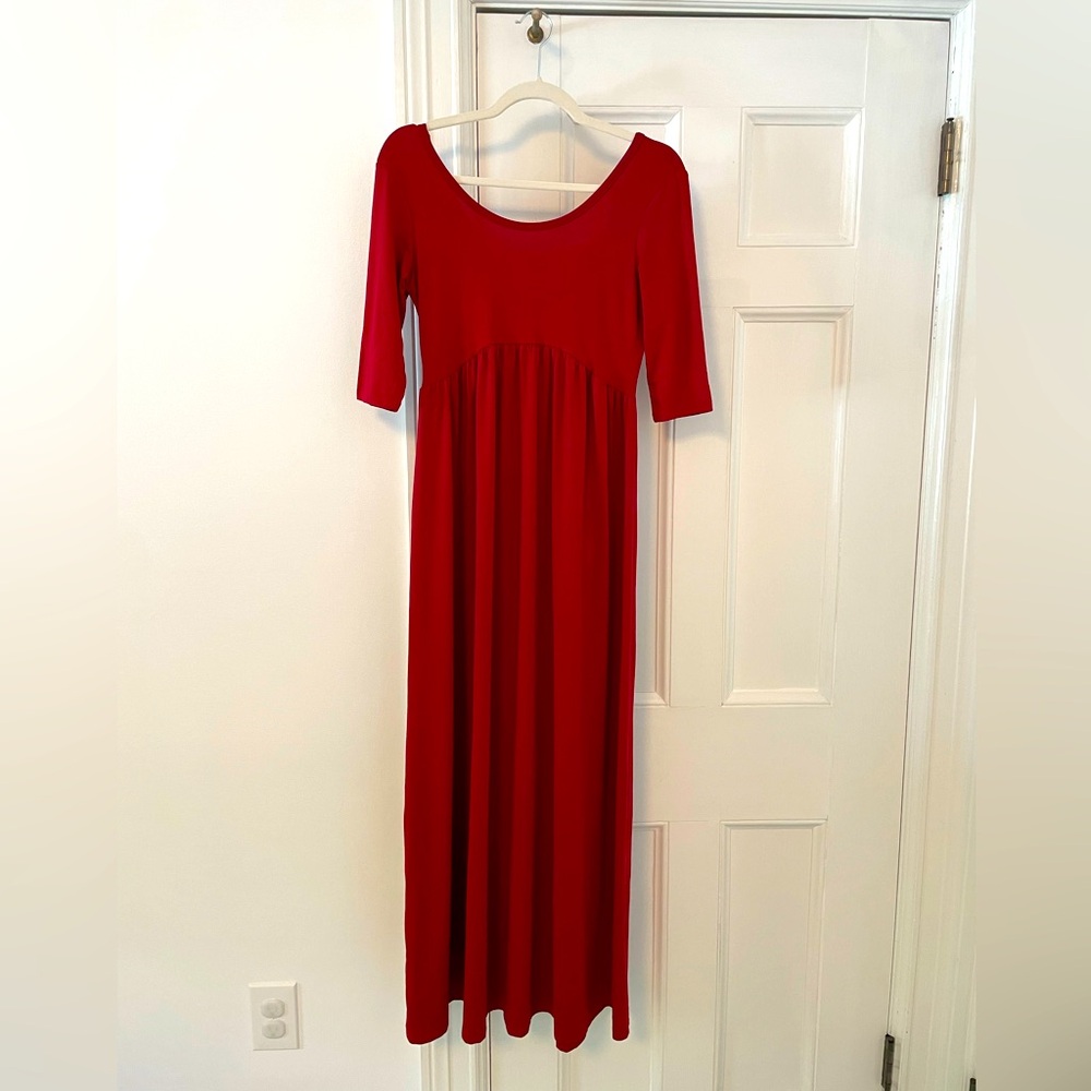 Red Empire Waist Maxi Dress Stretch Jersey Size M